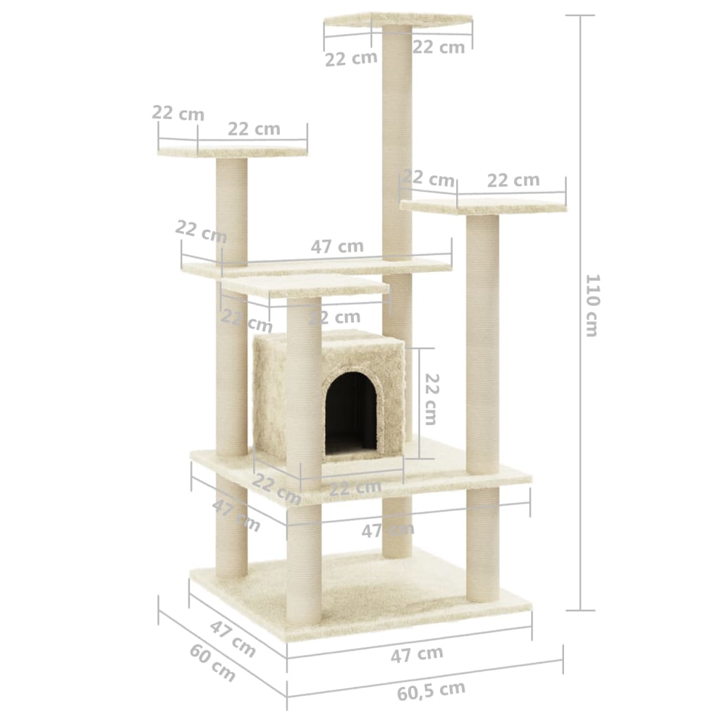 Cat Tree with Sisal Scratching Posts Cream 110 cm