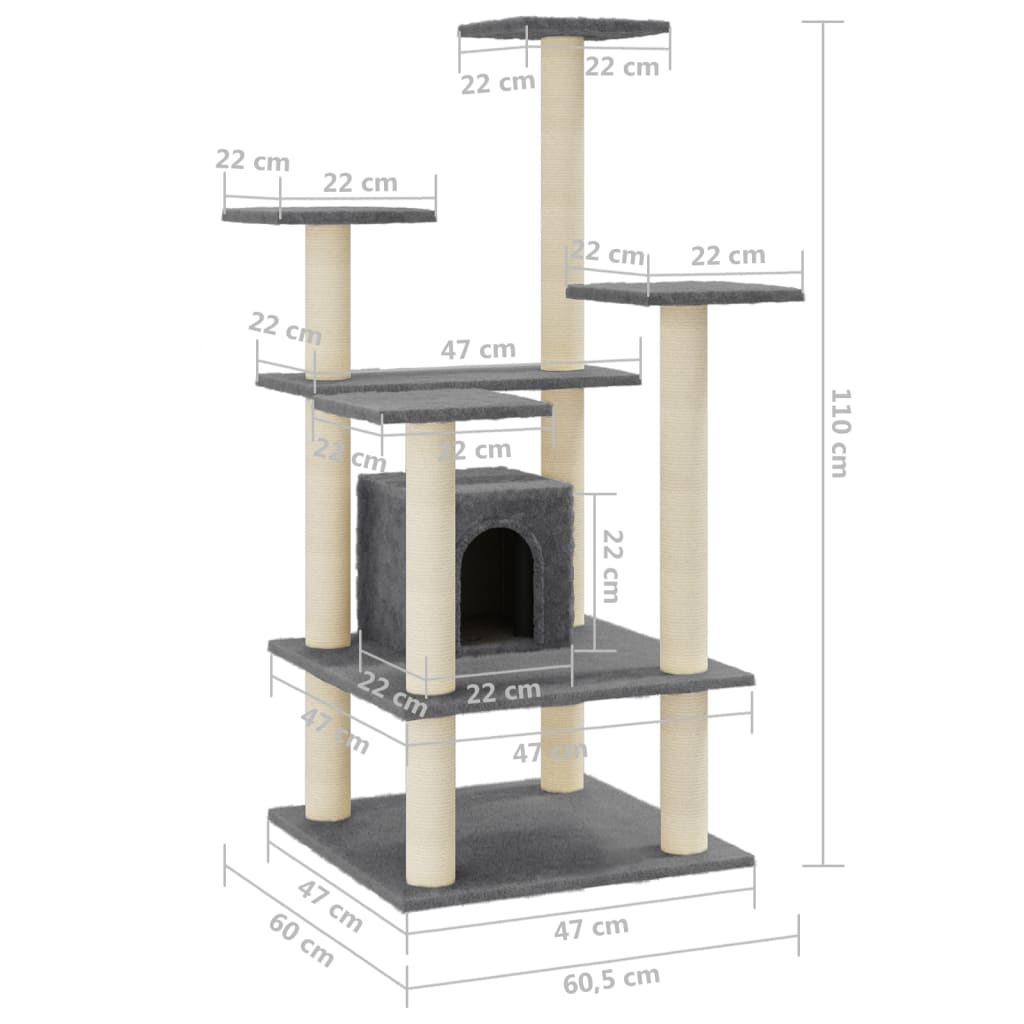 Cat Tree with Sisal Scratching Posts Dark Grey 110 cm