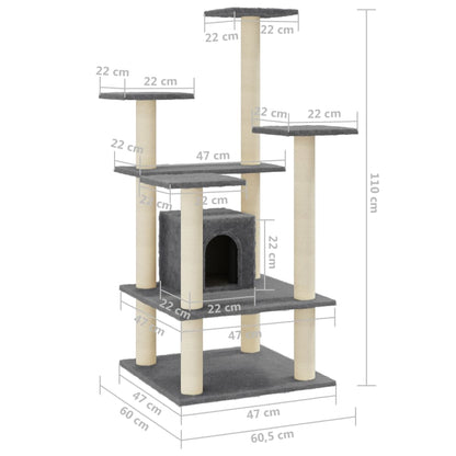 Cat Tree with Sisal Scratching Posts Dark Grey 110 cm