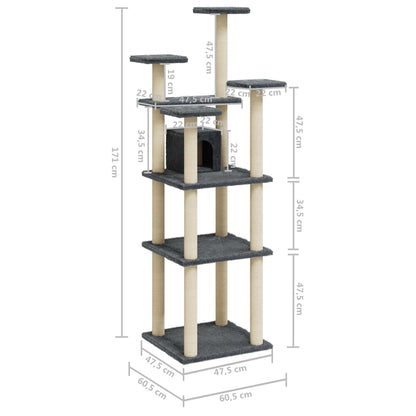 Cat Tree with Sisal Scratching Posts Dark Grey 171 cm