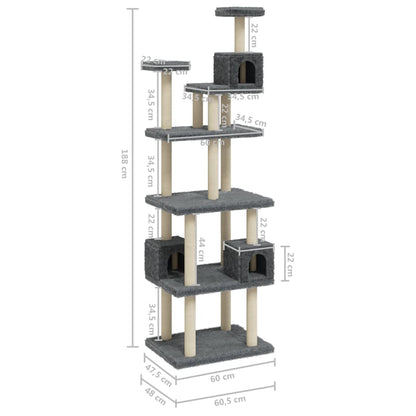 Cat Tree with Sisal Scratching Posts Dark Grey 188 cm