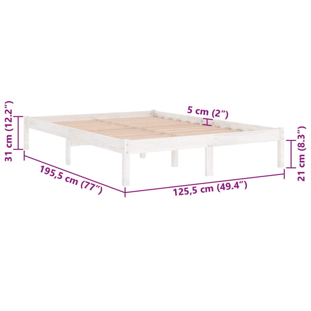 Bed Frame without Mattress White Solid Wood Small Double