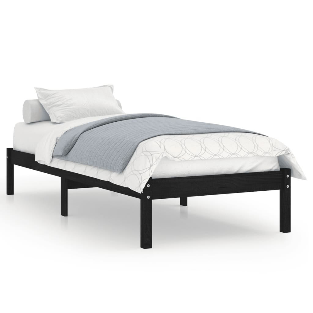 810011 vidaXL Bed Frame without Mattress Black Solid Wood 100x200 cm