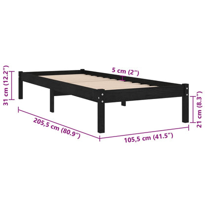 810011 vidaXL Bed Frame without Mattress Black Solid Wood 100x200 cm