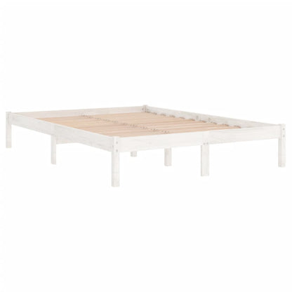 Bed Frame without Mattress White Solid Wood King Size