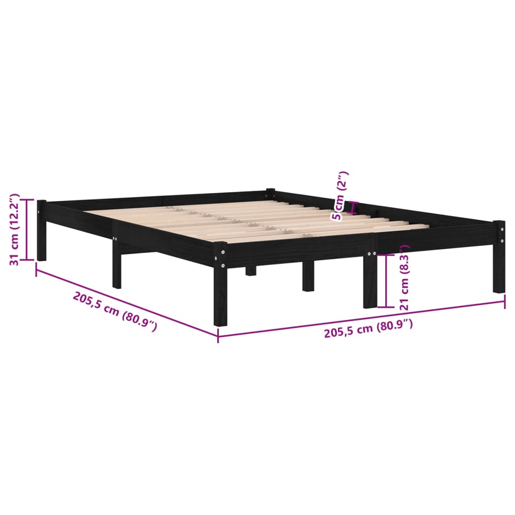 810041 vidaXL Bed Frame without Mattress Black Solid Wood 200x200 cm