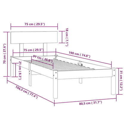 Bed Frame without Mattress White Solid Wood Small Single