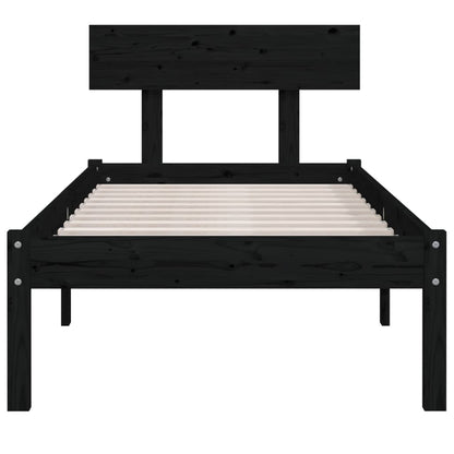 Bed Frame without Mattress Black Solid Wood Small Single