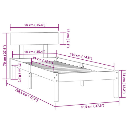Bed Frame without Mattress Grey Solid Wood Pine Single