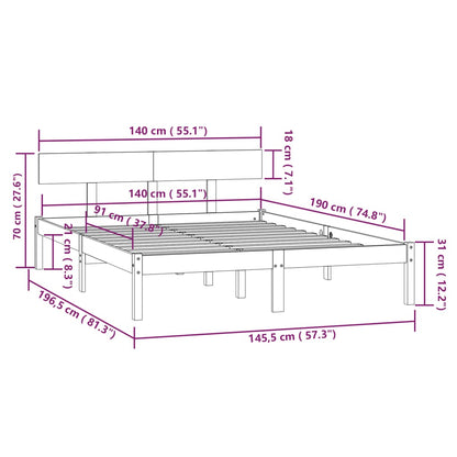 Bed Frame without Mattress White Solid Wood 140x190 cm