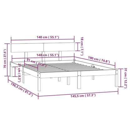 Bed Frame without Mattress Grey Solid Wood 140x190 cm