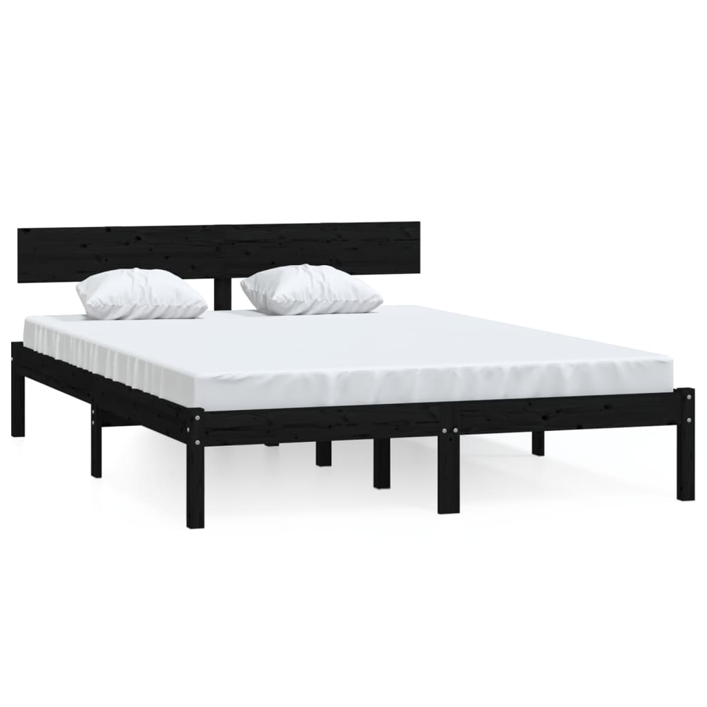 Bed Frame without Mattress Black Solid Wood 140x190 cm