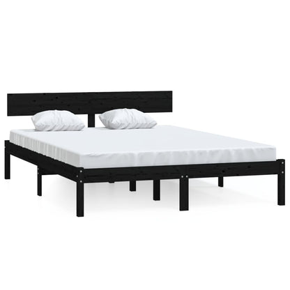 Bed Frame without Mattress Black Solid Wood 140x190 cm