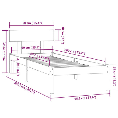 Bed Frame without Mattress Solid Wood 90x200 cm