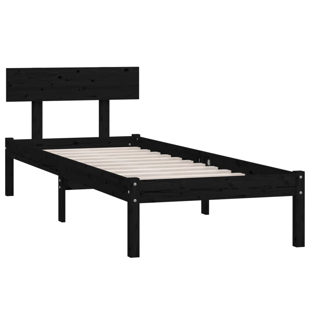 Bed Frame without Mattress Black Solid Wood 90x200 cm