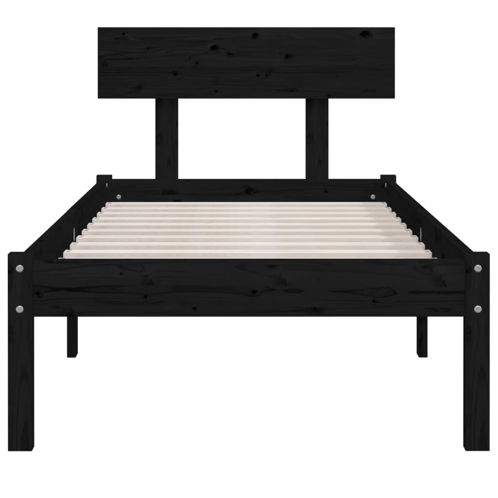 Bed Frame without Mattress Black Solid Wood 90x200 cm