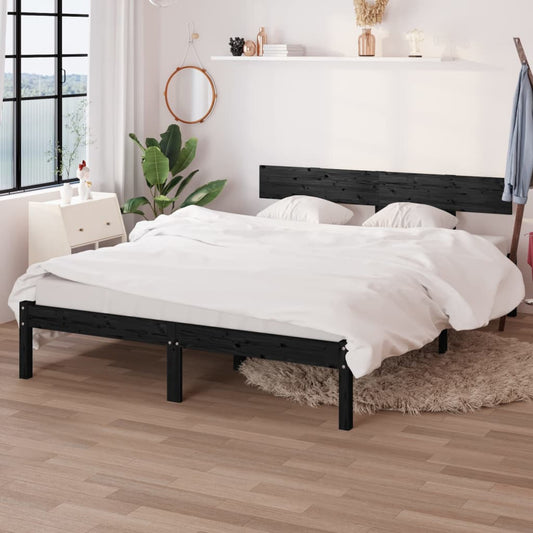 Bed Frame without Mattress Black Solid Wood 120x200 cm