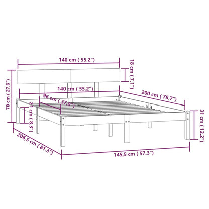 Bed Frame without Mattress Solid Wood 140x200 cm