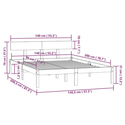 Bed Frame without Mattress White Solid Wood 140x200 cm