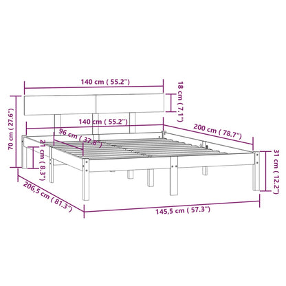Bed Frame without Mattress Black Solid Wood 140x200 cm