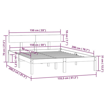 Bed Frame without Mattress White Solid Wood Pine King Size