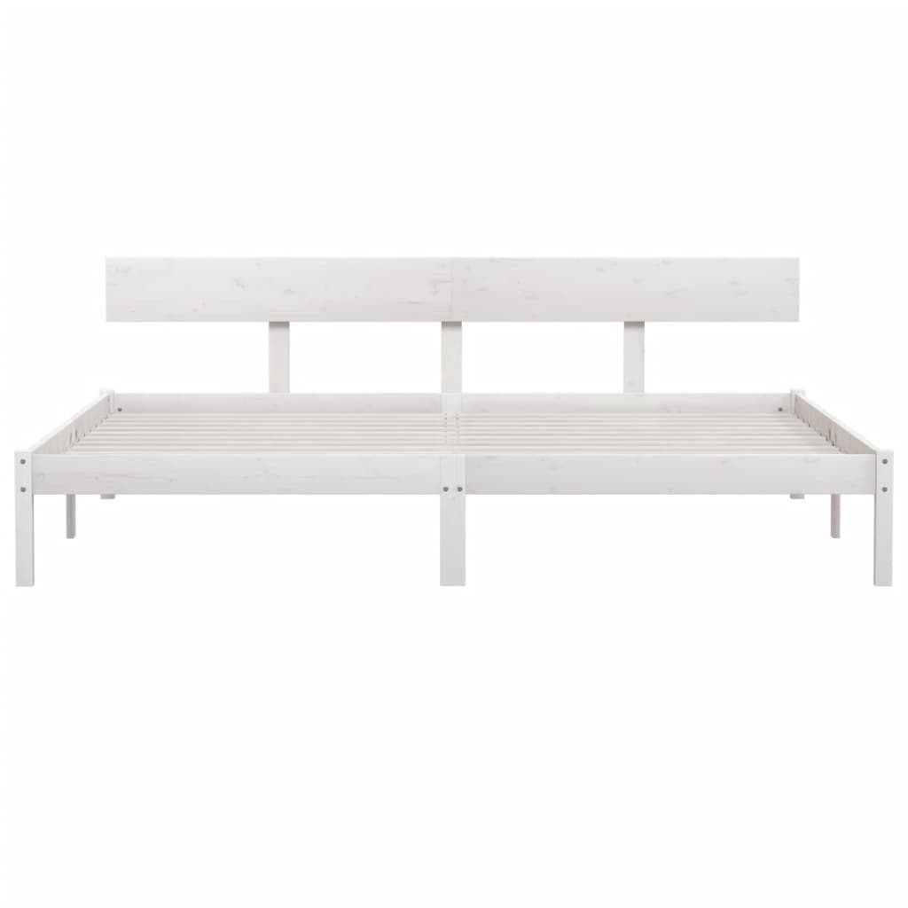 Bed Frame without Mattress White Solid Wood Super King