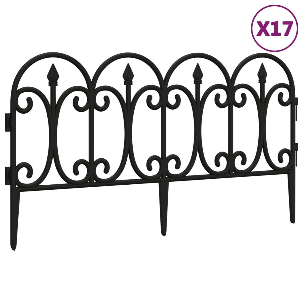 Lawn Edgings 17 pcs Black 10 m PP