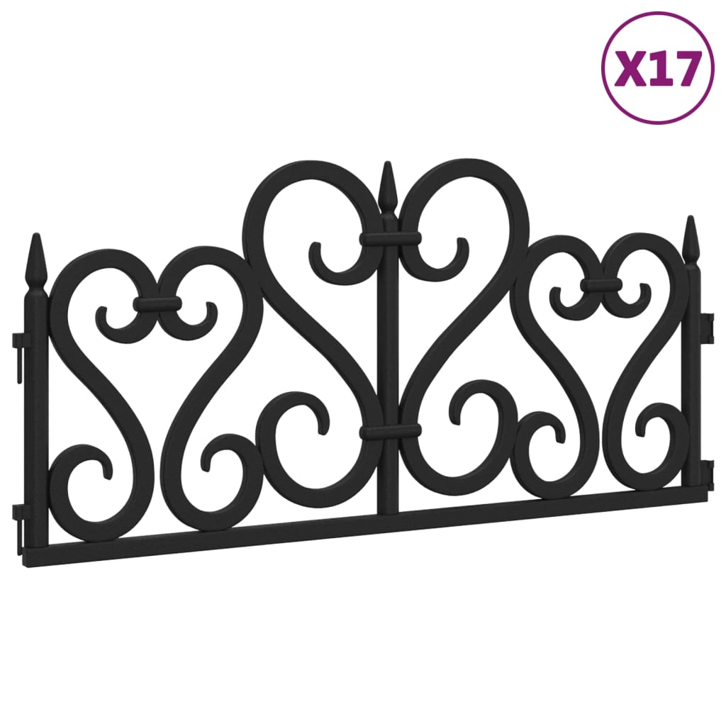 Lawn Edgings 17 pcs Black 10 m PP