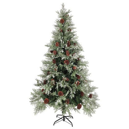 Pre-lit Christmas Tree with Pine Cones Green&White 195 cm PVC&PE