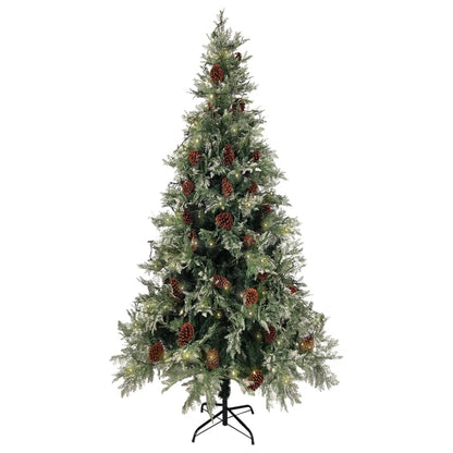 Pre-lit Christmas Tree with Pine Cones Green&White 225 cm PVC&PE