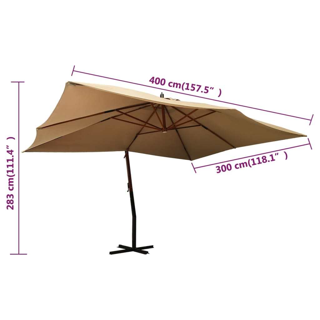 Cantilever Garden Parasol with Wooden Pole 400x300 cm Taupe