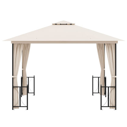 Gazebo with Sidewalls&Double Roofs 3x3 m Cream