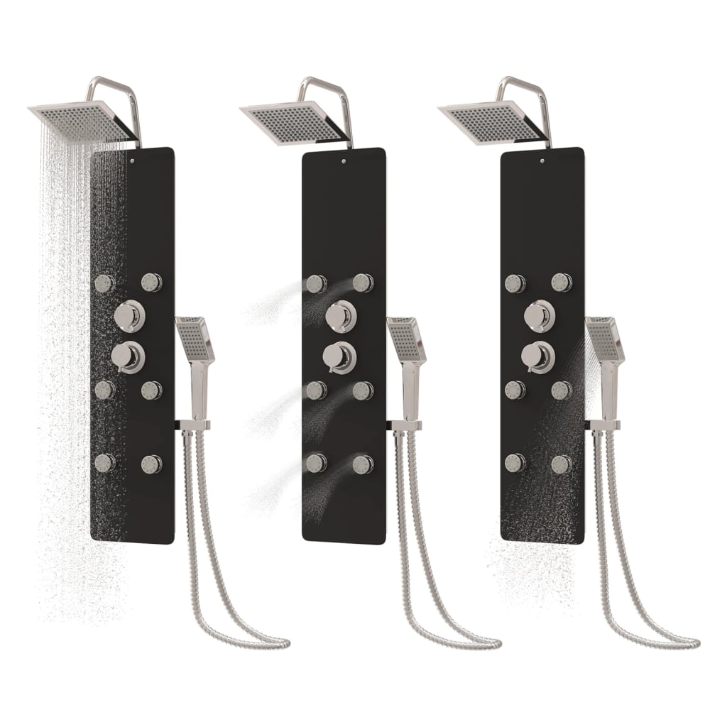 Shower Panel Unit Glass 25x47.5x130 cm Black