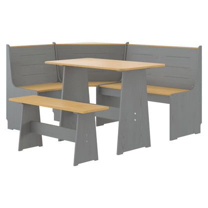3 Piece Dining Set REINE Honey Brown and Grey Solid Wood Pine