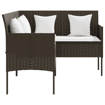 5 Piece L-shaped Couch Sofa Set with Cushions Poly Rattan Brown