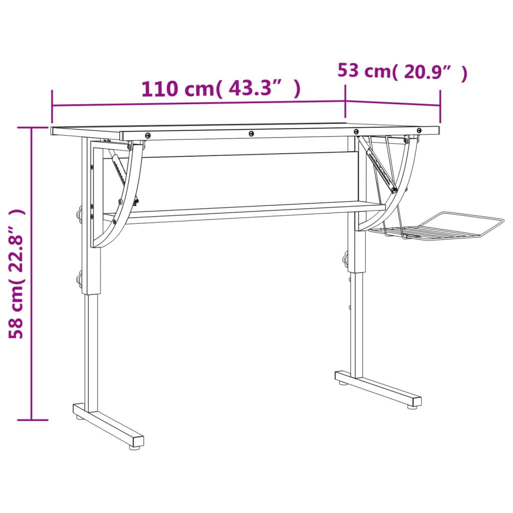 Craft Desk White&Grey 110x53x(58-87) cm Engineered Wood&Steel