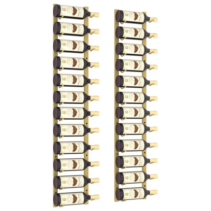 Wall Mounted Wine Rack for 12 Bottles 2 pcs Gold Iron