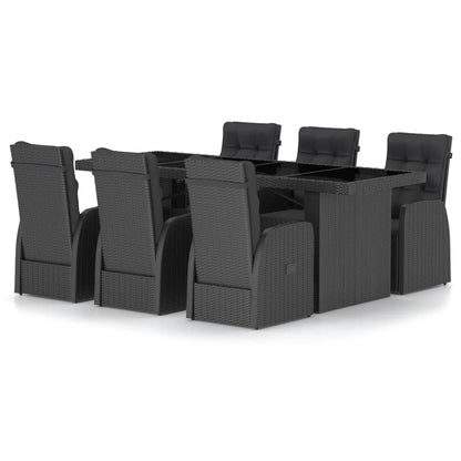 7 Piece Garden Dining Set with Cushions Black Poly Rattan