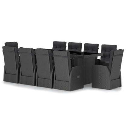11 Piece Garden Dining Set with Cushions Black Poly Rattan
