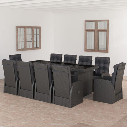 11 Piece Garden Dining Set with Cushions Black Poly Rattan