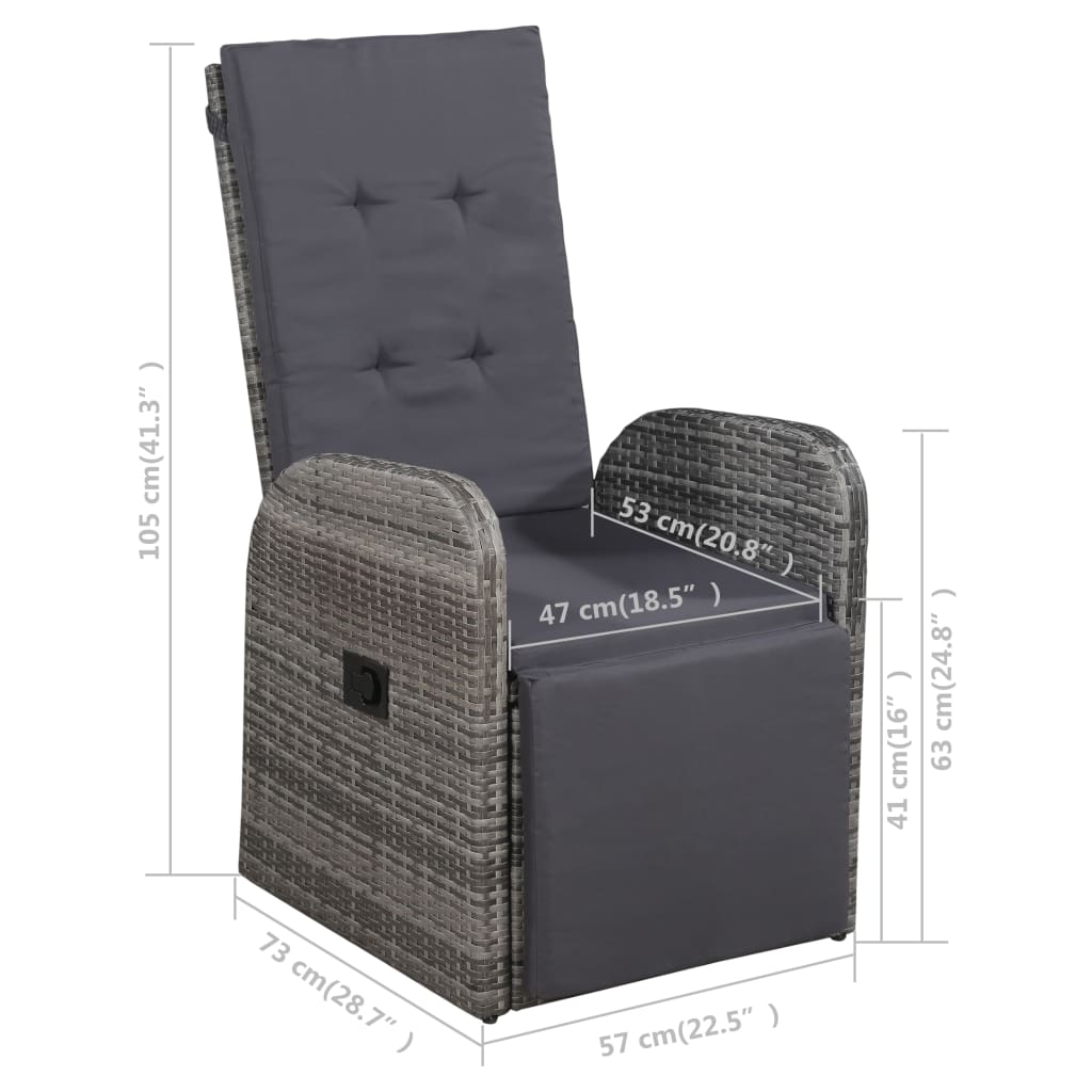 5 Piece Garden Dining Set with Cushions Grey Poly Rattan