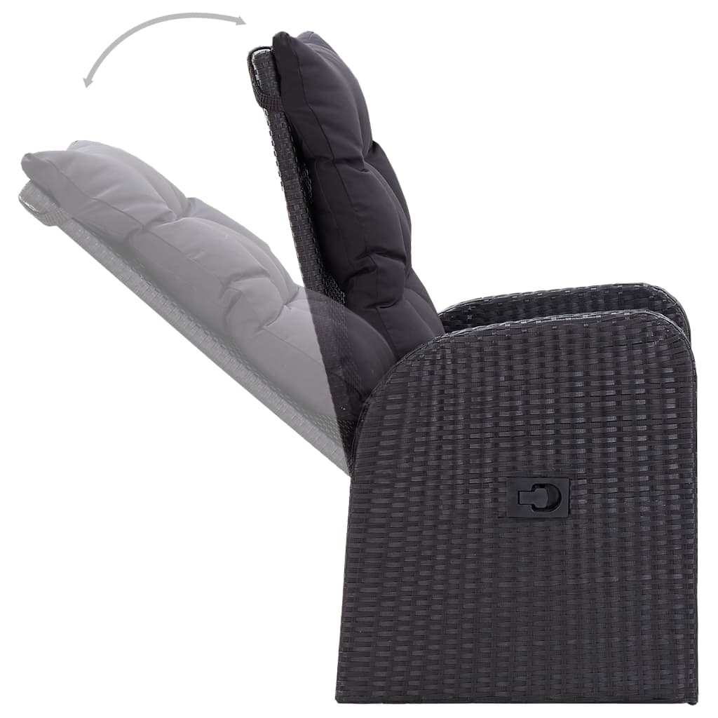 5 Piece Garden Dining Set with Cushions Black Poly Rattan