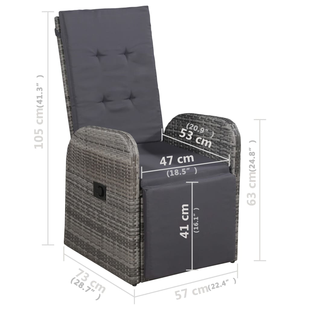 5 Piece Garden Dining Set with Cushions Grey Poly Rattan