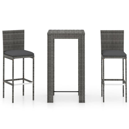 3 Piece Garden Bar Set with Cushions Poly Rattan Grey