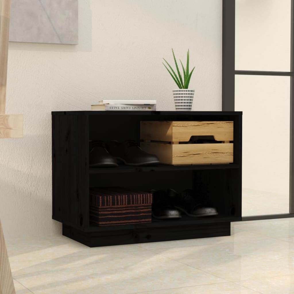 Shoe Cabinet Black 60x34x45 cm Solid Wood Pine