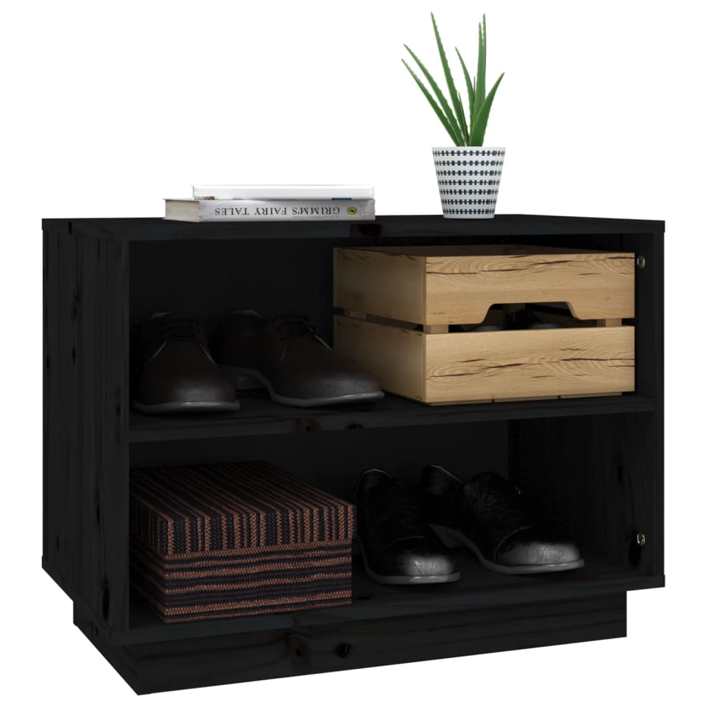 Shoe Cabinet Black 60x34x45 cm Solid Wood Pine