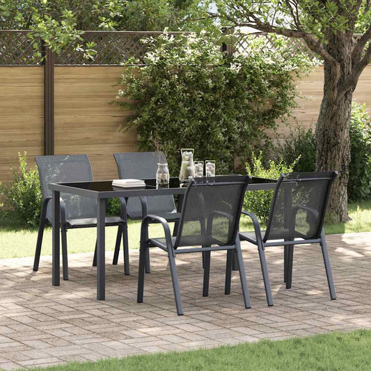 Stackable Garden Chairs 4 pcs Grey Textilene Fabric