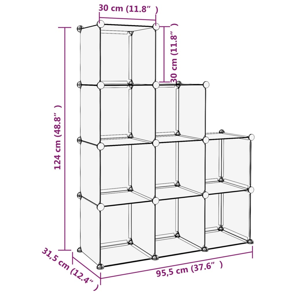Storage Cube Organiser with 9 Cubes Transparent PP