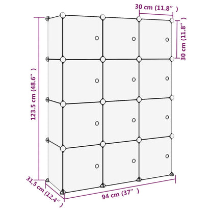 Storage Cube Organiser with 12 Cubes and Doors Transparent PP