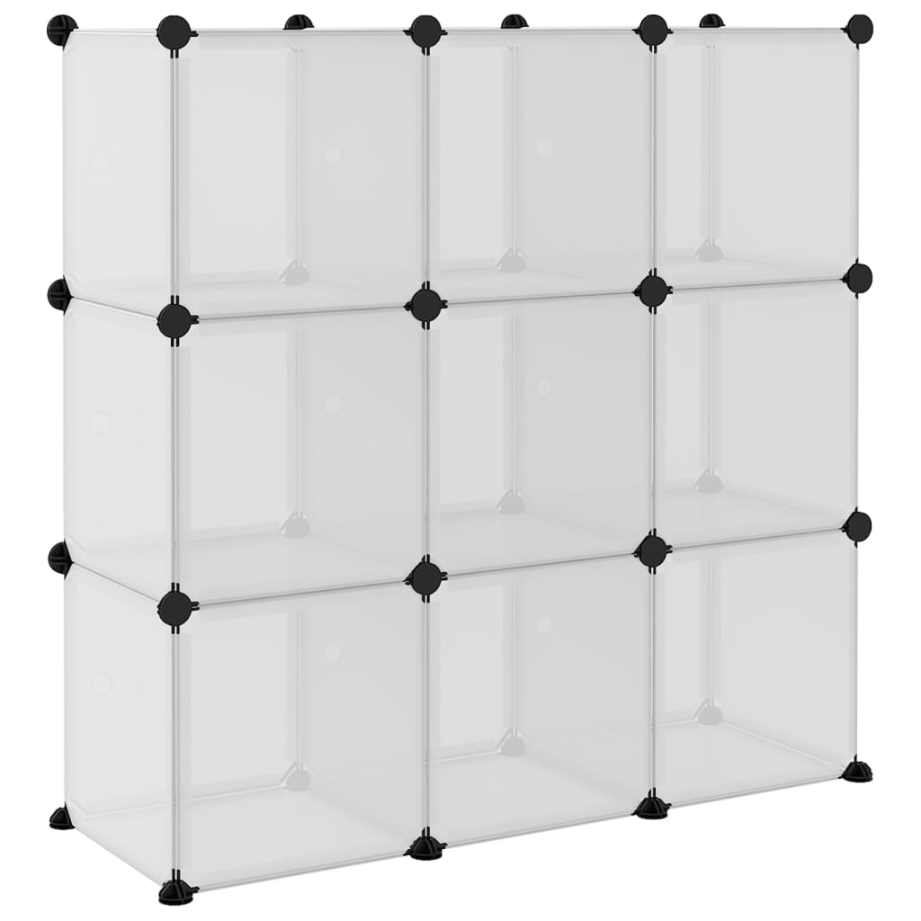 Storage Cube Organiser with 9 Cubes and Doors Transparent PP